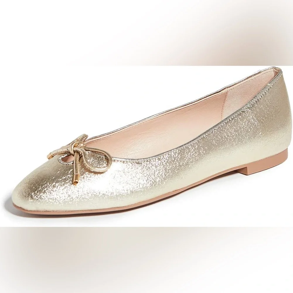 Stuart Weitzman Women's Gabby Flats, Platino, Gold, Metallic, US 7.5, NWOT